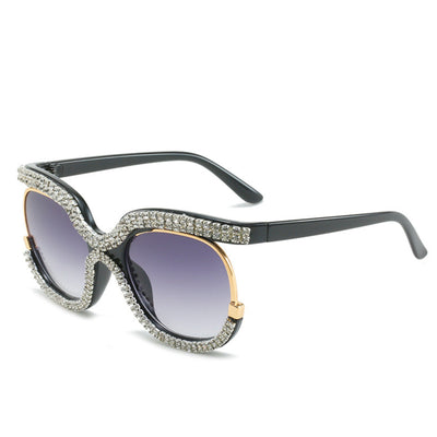 Diamond Bling Women Black Oversized Sunglasses