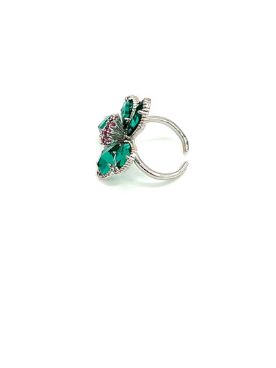 Blossom Green Silver Plated Crystal Stone Flower Ring