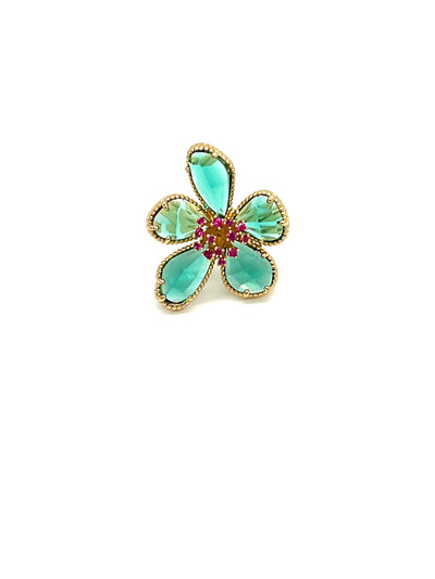 Blossom Green Silver Plated Crystal Stone Flower Ring