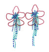 Women Rhinestone Silver Tassel Flower Drop Earring