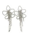 Women Blue Rhinestone Tassel Flower Drop Earring