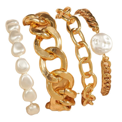 Big Link Gold Plated Pearl Bracelet Set