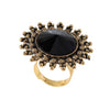 Midnight Black Gold-Plated Size Adjustable Flower Ring