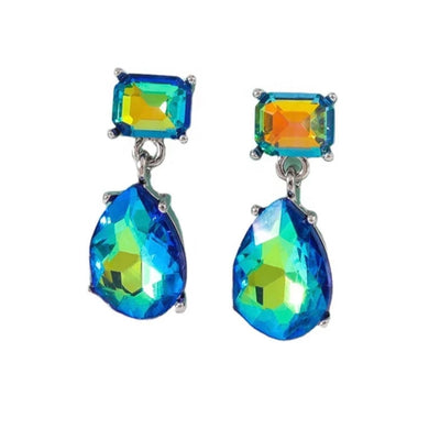 Women Water Drop Crystal AB Green Earring