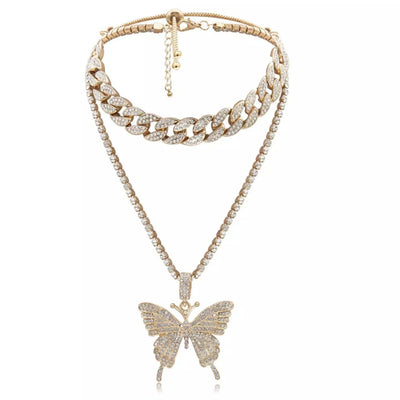 Gold Plated Butterfly Pendant Choker Necklace