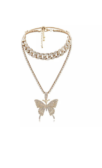 Pink Color Butterfly Pendant Choker Necklace