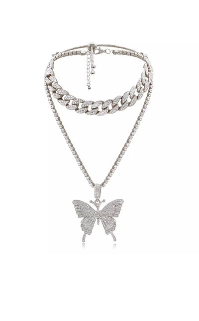 Pink Color Butterfly Pendant Choker Necklace