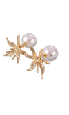 Women Red Flower Pearl Stud Earring