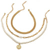 Women Three Layer Pearl Coin Pendant Necklace