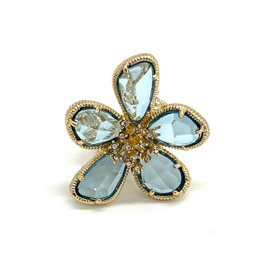 Glamorous Blue Gold-Plated Flower Ring