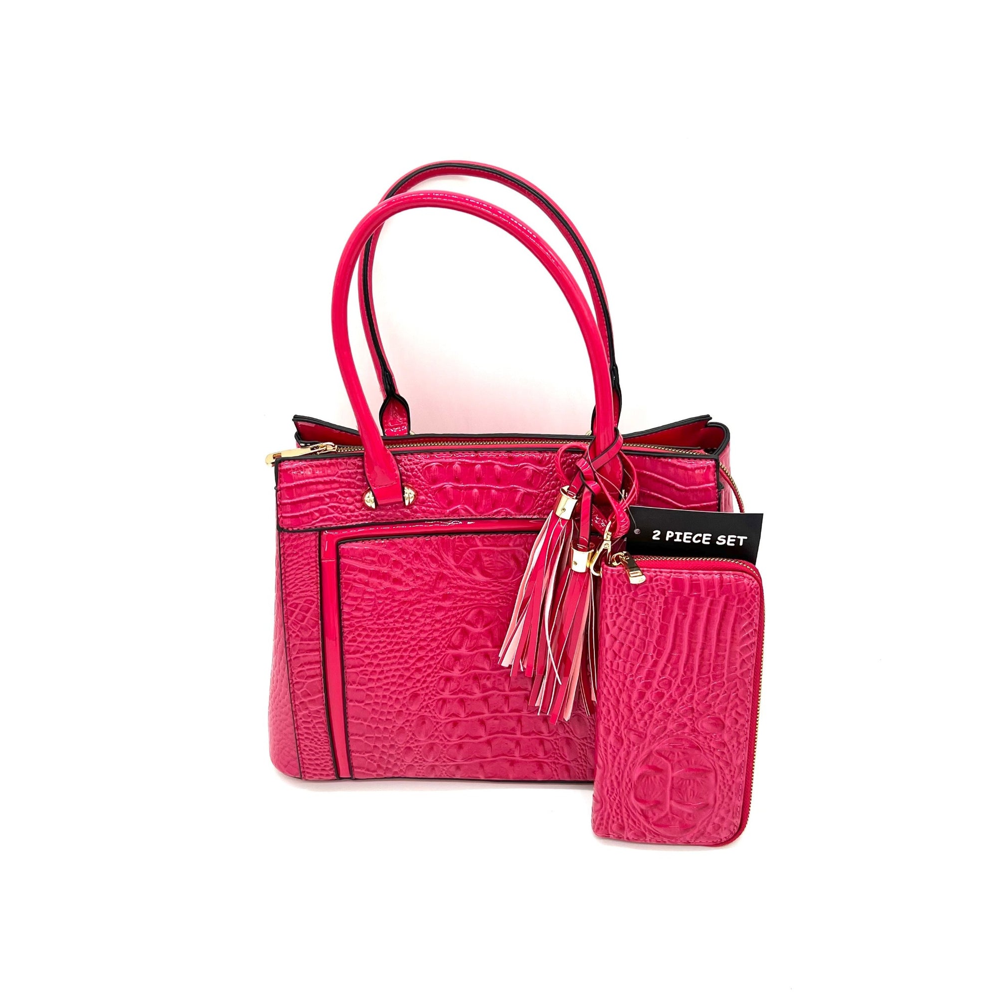 Savana Two Piece PU Leather Pink Tote Handbag set VEE MICHAELSON BOUTIQUE LLC