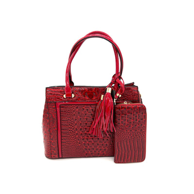 Tara Two-Piece PU Leather Red Tote Handbag Set