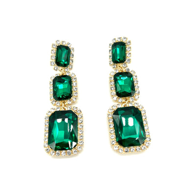 Women Green Square Crystal Stone Drop Earring