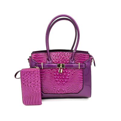 Sandy Two-Piece PU Leather Pink Tote Handbag Set