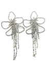 Women Rhinestone Silver Tassel Flower Drop Earring