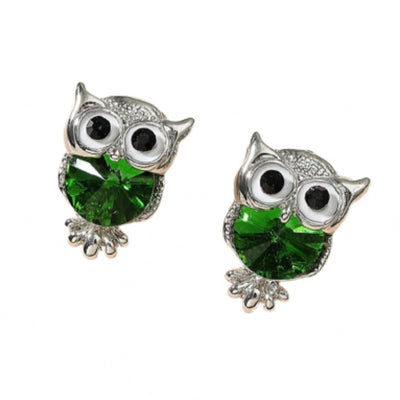 Women Owl Design Green Stud Earring