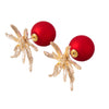 Women Red Flower Pearl Stud Earring