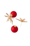 Women Red Flower Pearl Stud Earring