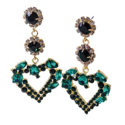 Women Heart Shape Green Crystal Stone Earring