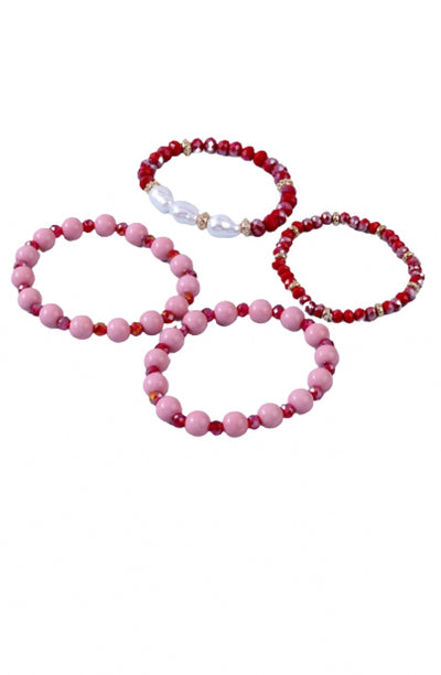 Charming Four Piece Pink Beaded Bracelet