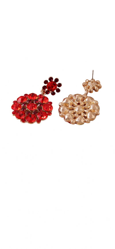 Women Red Crystal Stone Dangle Flower Earring